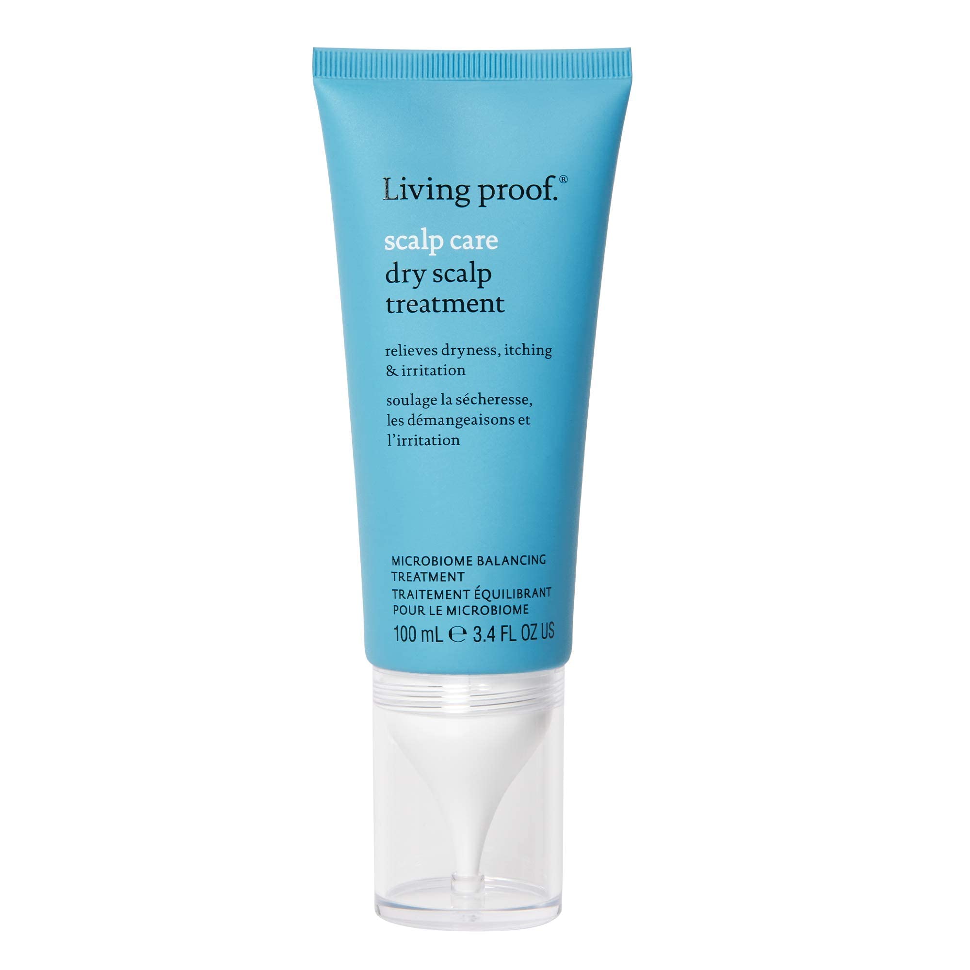 Living Proof Scalp Care dry scalp treatment bottle delivering instant hydration.