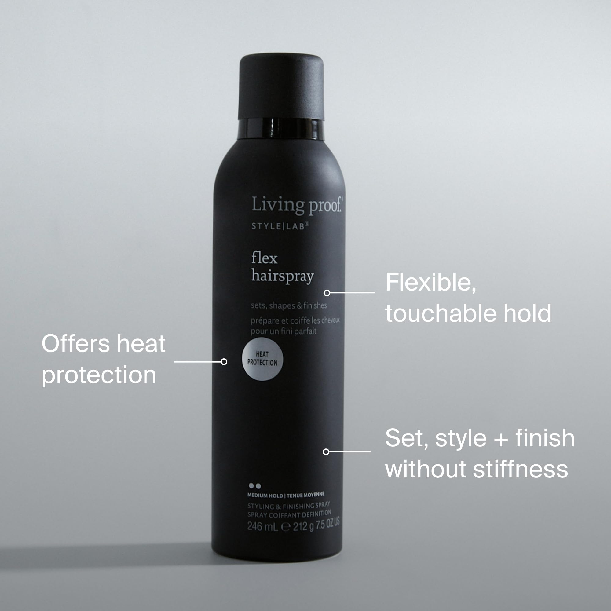 Living Proof Style Lab Flex Hairspray mist application highlights brushable finish for easy rework