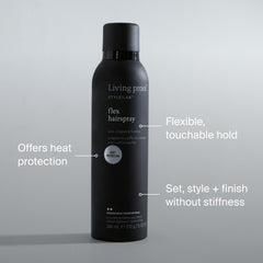 Living Proof Style Lab Flex Hairspray mist application highlights brushable finish for easy rework