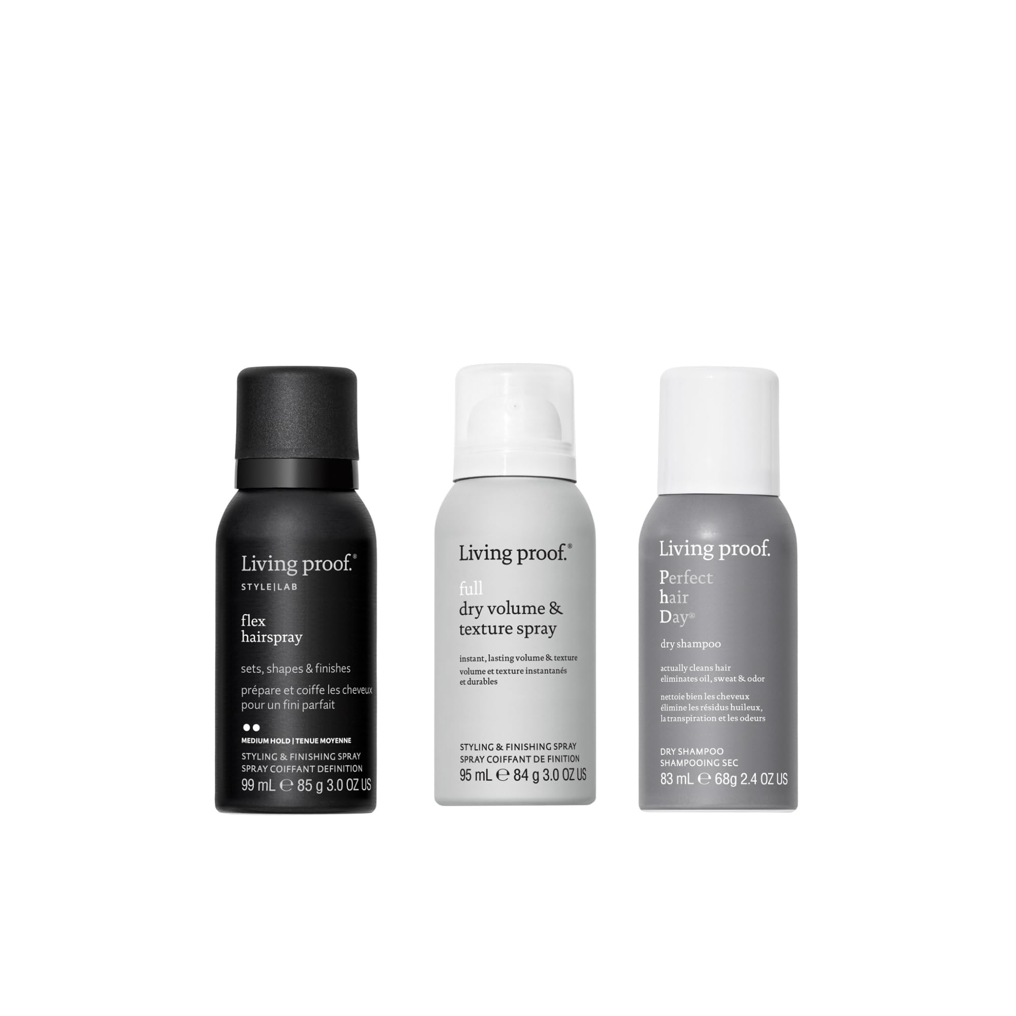 Living Proof travel-size dry stylers bundle packaging for easy on-the-go styling kit.