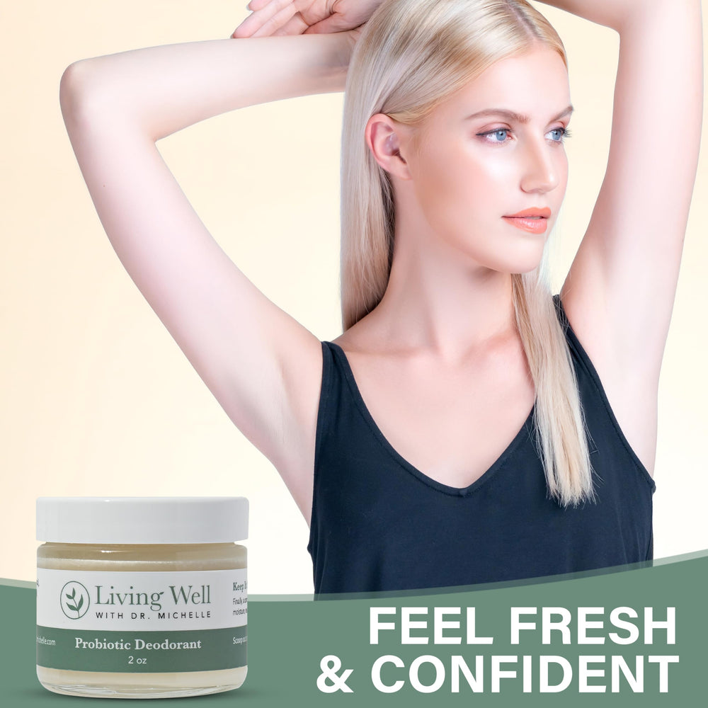 Living Well with Dr. Michelle probiotic deodorant cream sensitive-skin focus signals gentle protection and comfortable wear