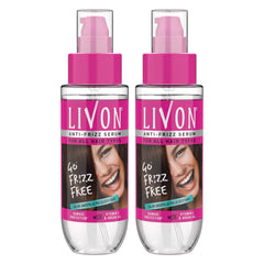 Livon Hair Serum argan oil bottle demonstrates frizz control and shine