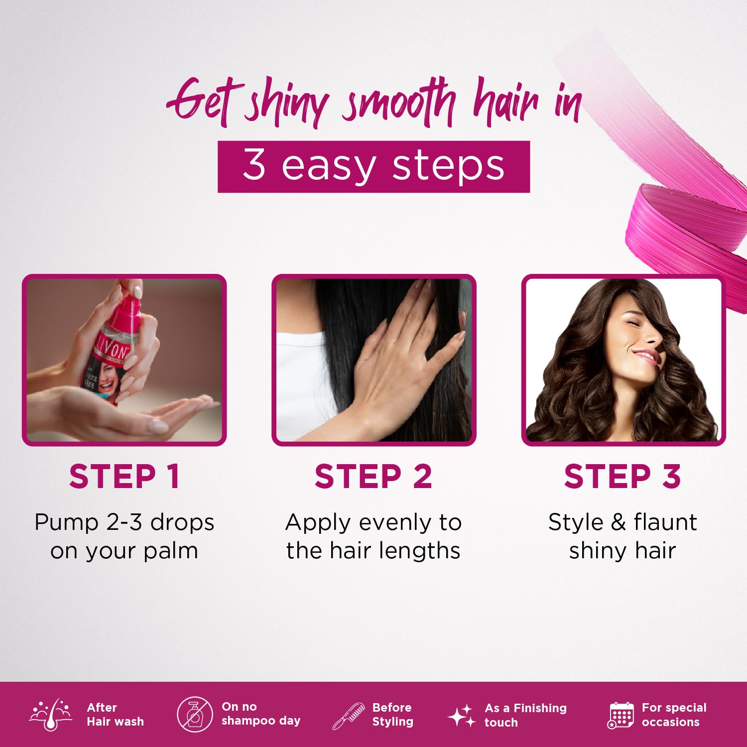Livon Hair Serum Vitamin E bottle emphasizing nourishment and shine