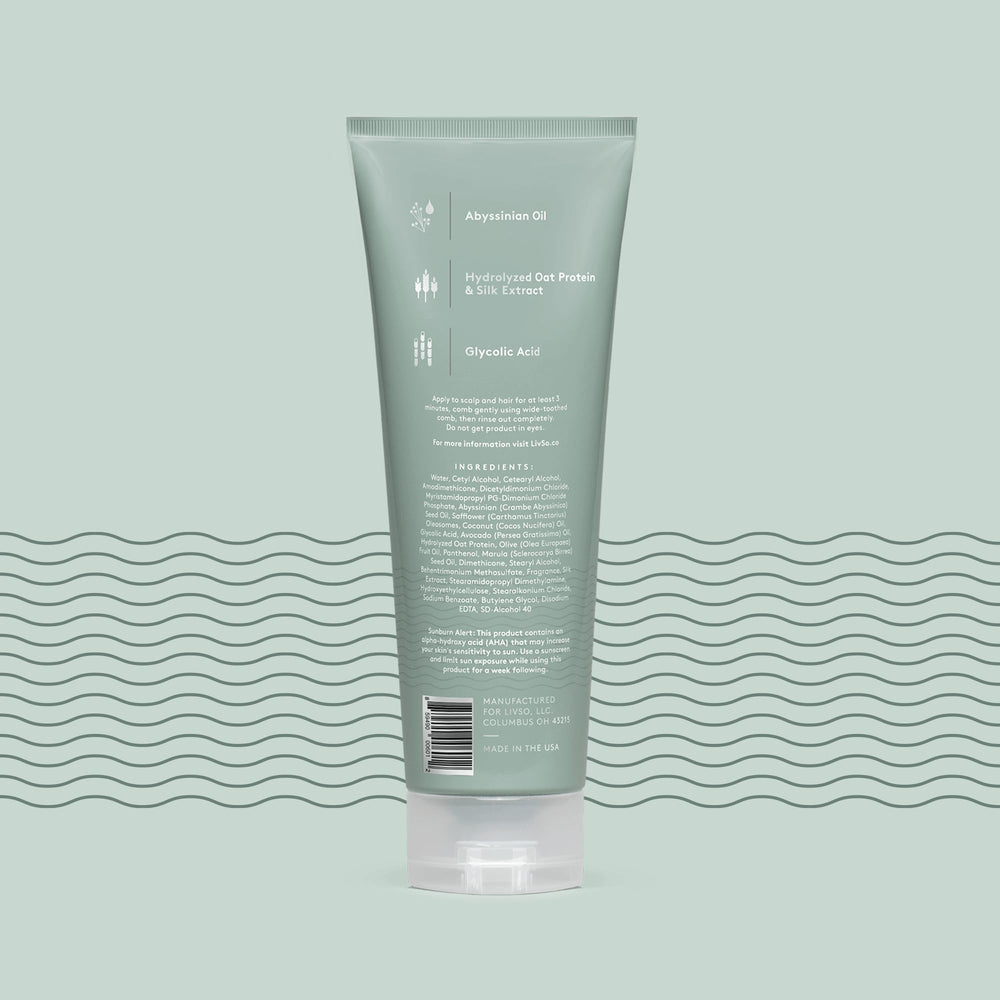 LivSo Moisturizing Scalp Conditioner label closeup highlights natural ingredients