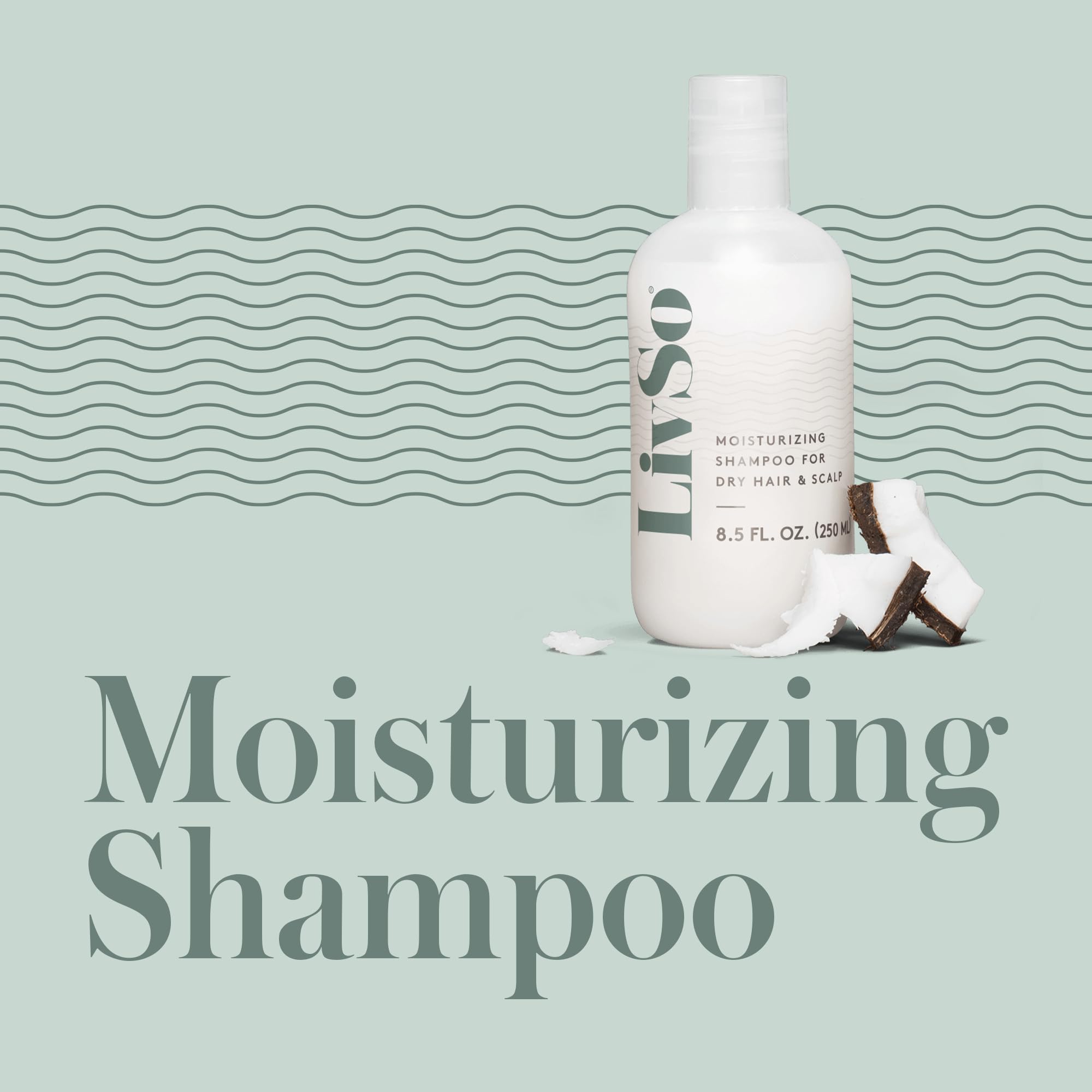 LivSo Moisturizing Scalp Shampoo ingredients close-up highlights coconut oil and glycolic acid for gentle exfoliation