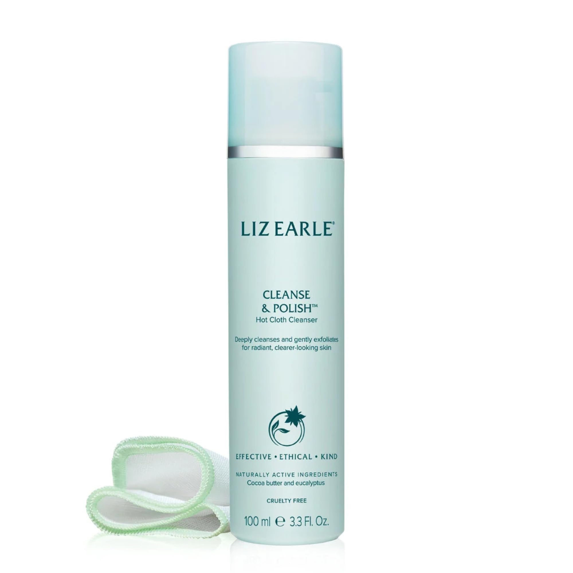Liz Earle Cleanse & Polish bottle pour shows gentle cleansing for makeup removal