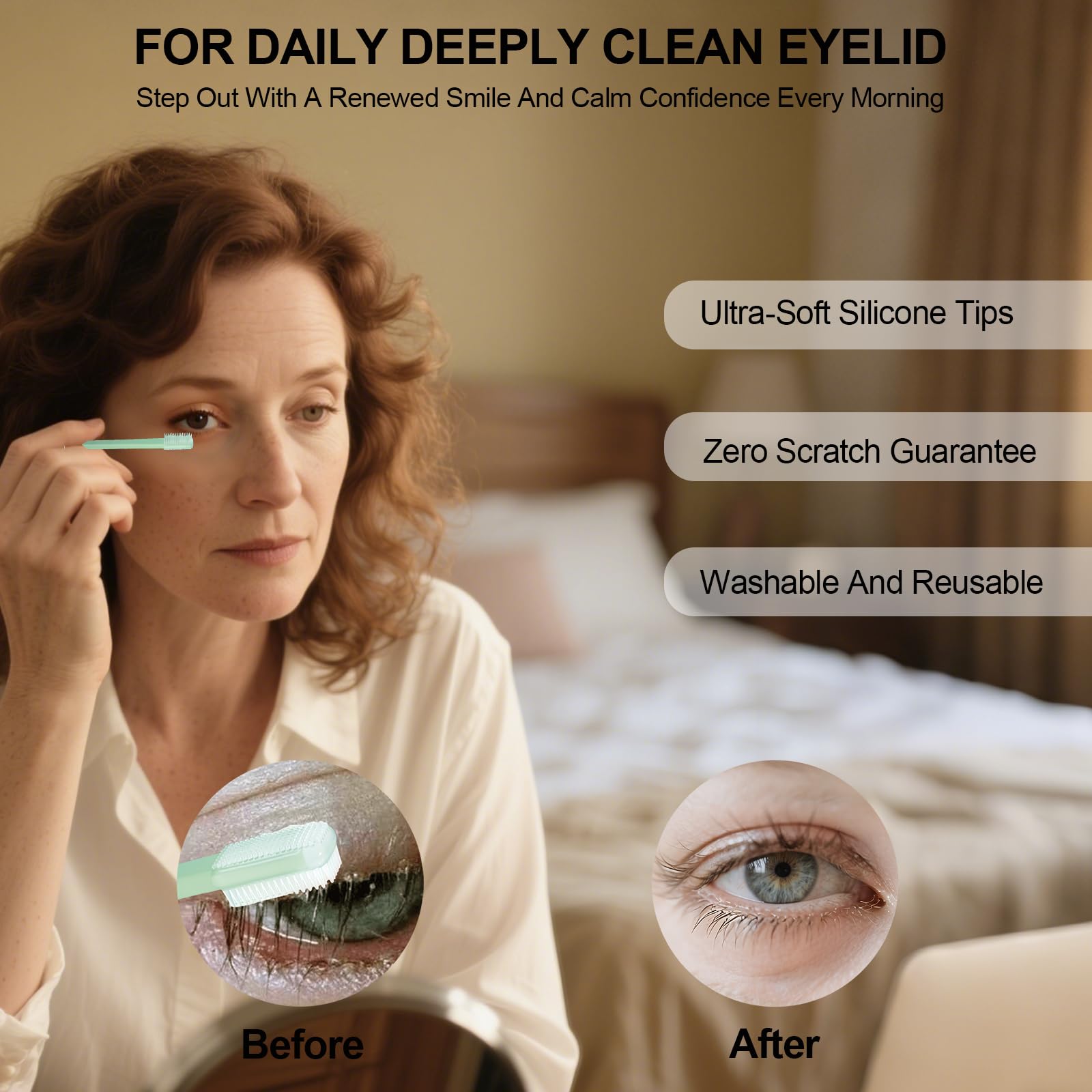 LIZICH Eyelid Brush targeted margin cleaning shows precise eyelid margin care