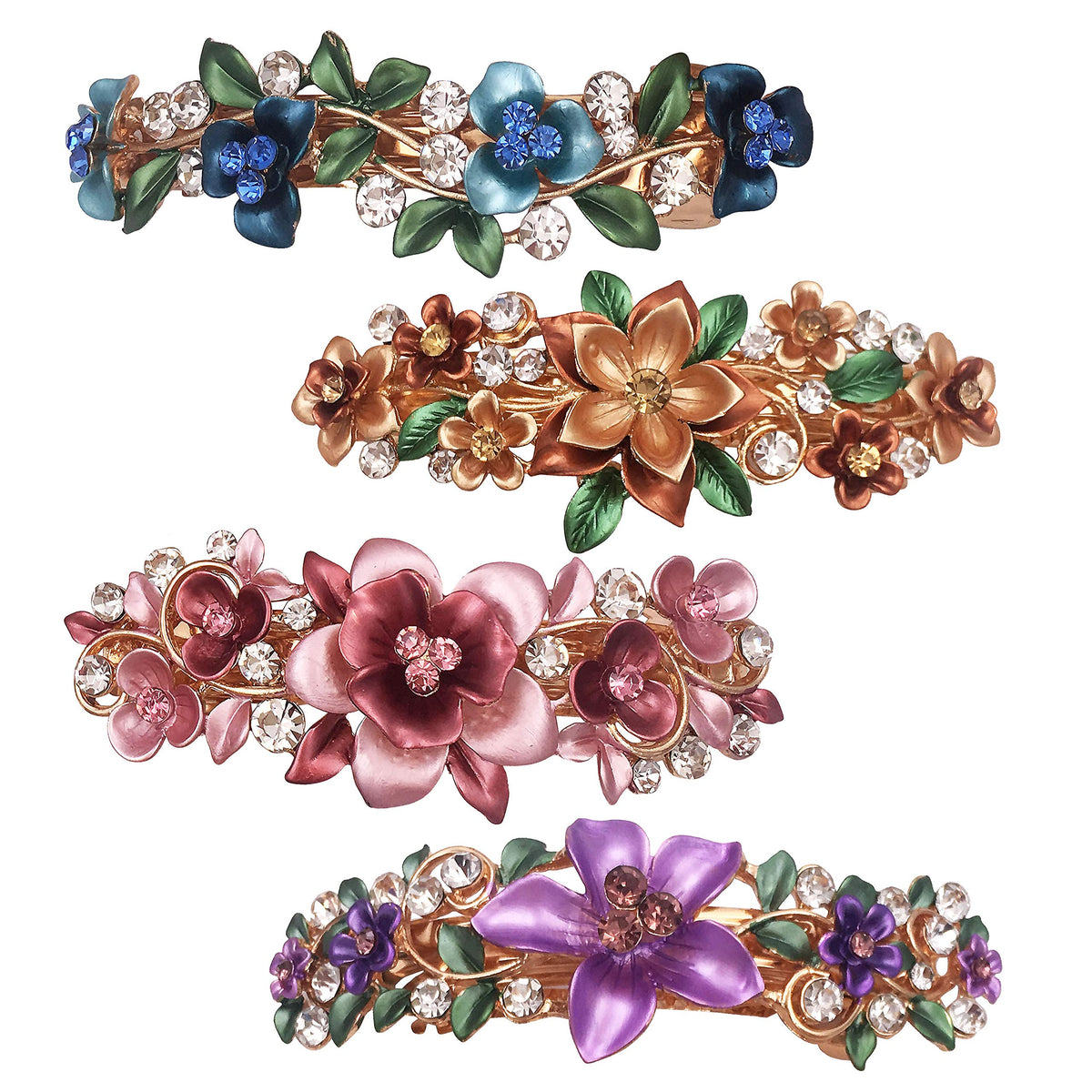 Lizzie Kay pink flower barrette with rhinestones for glamorous outfits