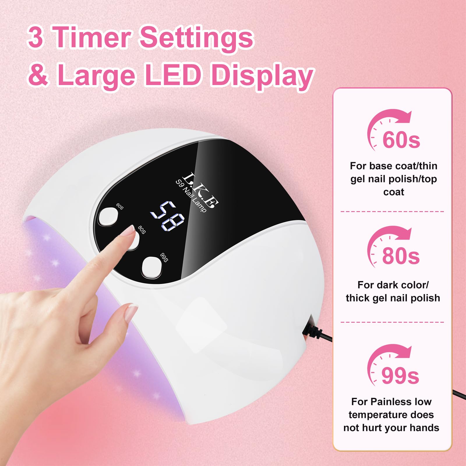 LKE 54W UV LED nail lamp interior with 18 beads for even light coverage