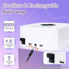 LKE cordless nail lamp 86W 3-timer display helps tailor curing to your gel polish routine.