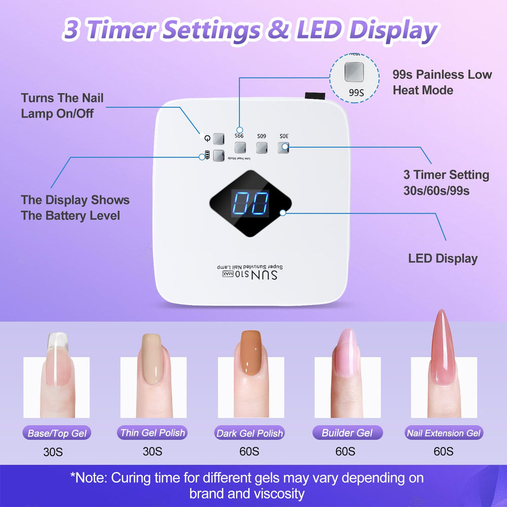 LKE cordless nail lamp 86W auto sensor on hands-free operation for ease.