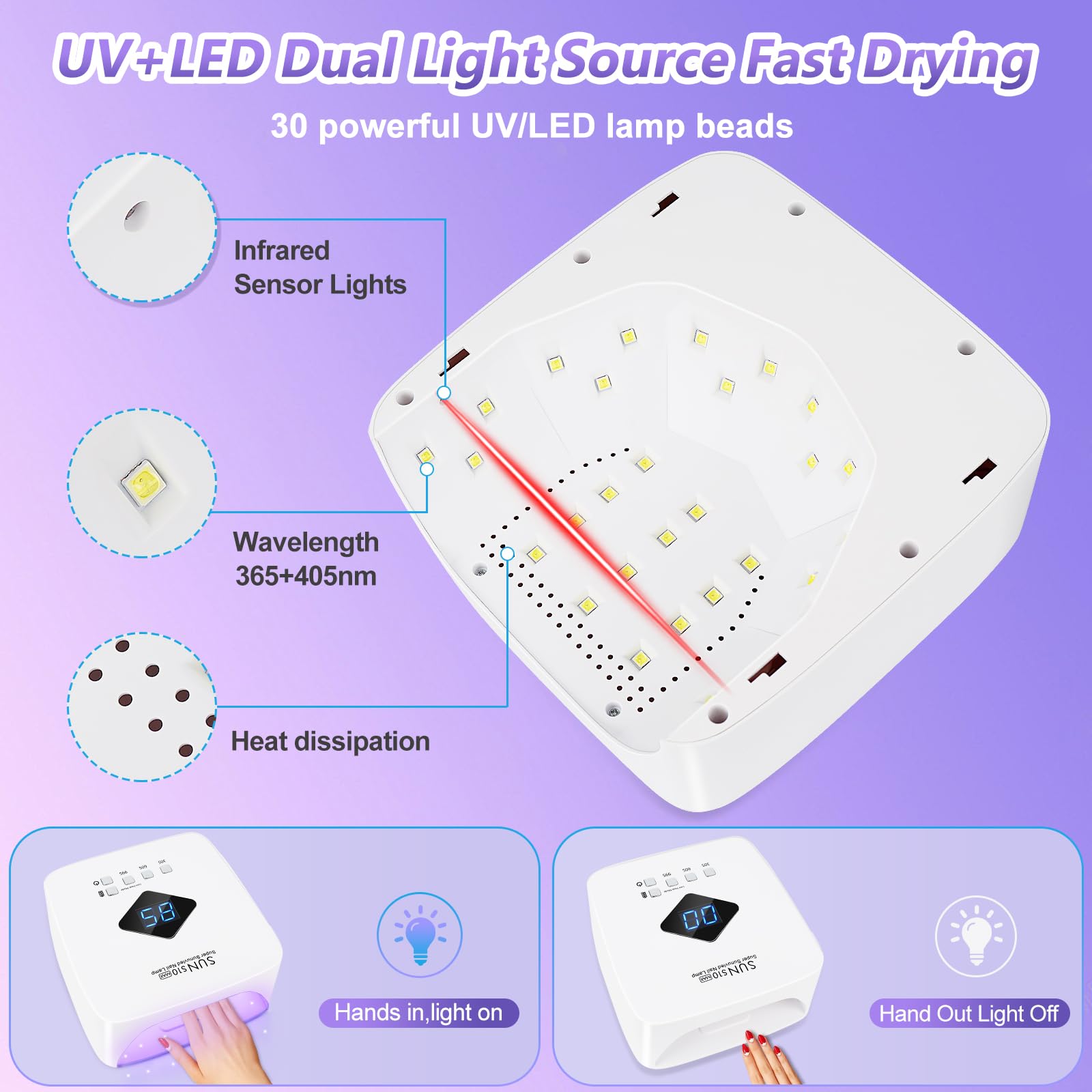 LKE cordless nail lamp 86W rechargeable battery supports up to 2 hours after charge.
