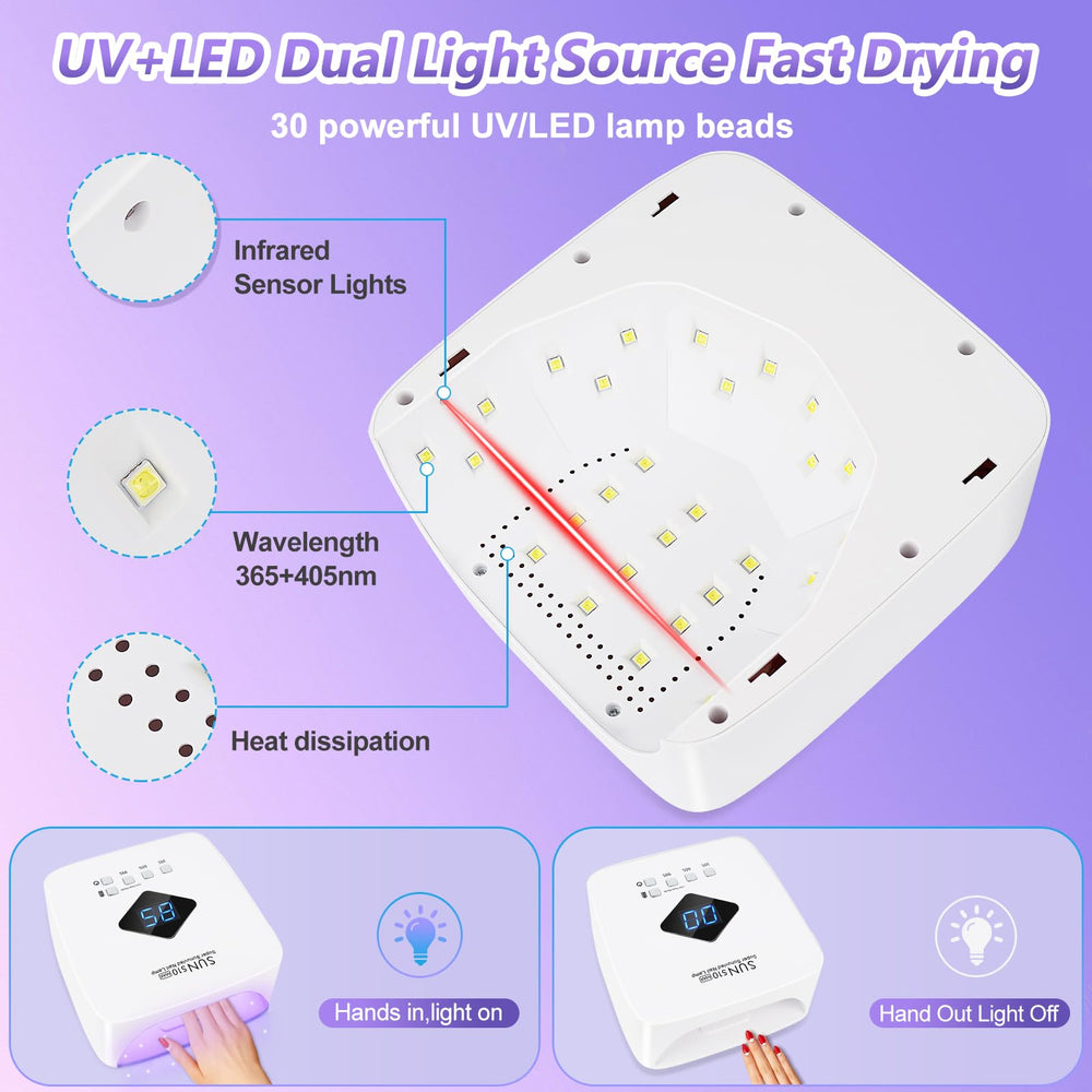 LKE cordless nail lamp 86W rechargeable battery supports up to 2 hours after charge.