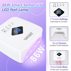 LKE cordless nail lamp 86W detachable base enables flexible setup for fingernails and toenails.