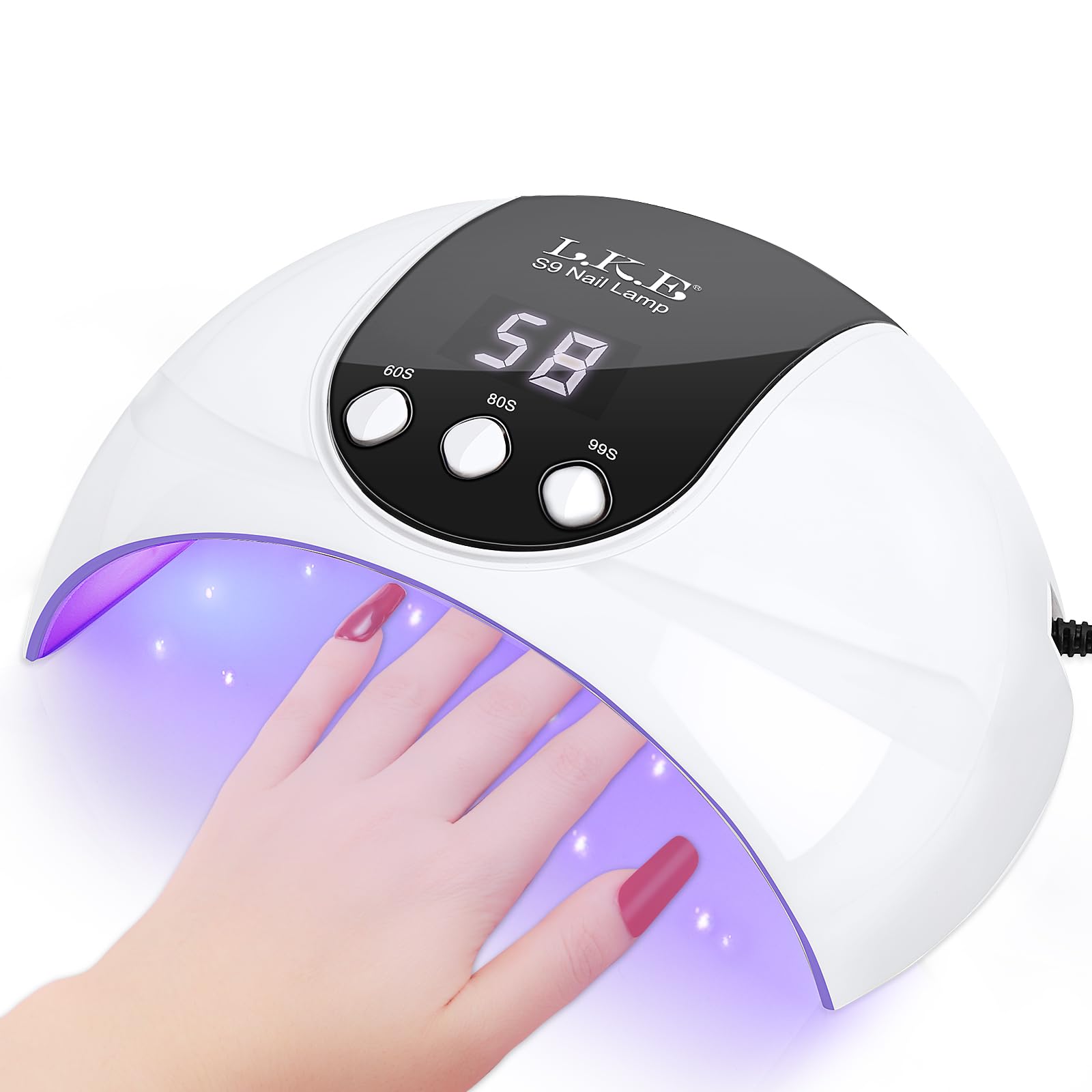 LKE UV light for gel nails front-angle view for quick at-home curing.