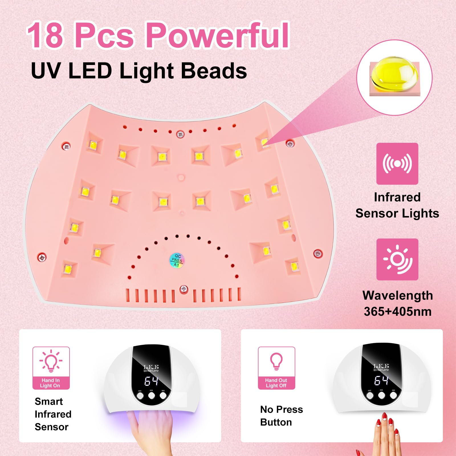 LKE UV LED nail lamp with auto sensor powers on when hands are in