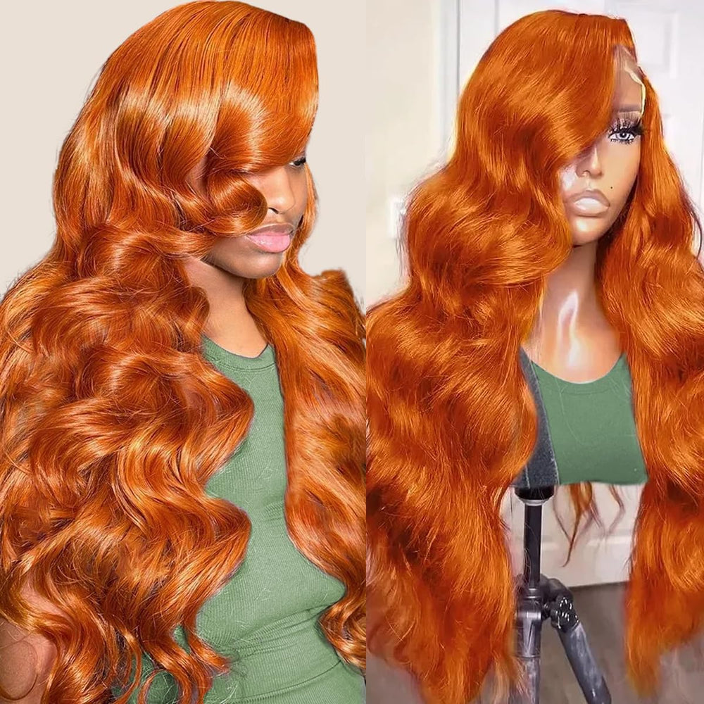 LKJY Ginger Orange Wig front view with seamless lace blend for natural appearance.