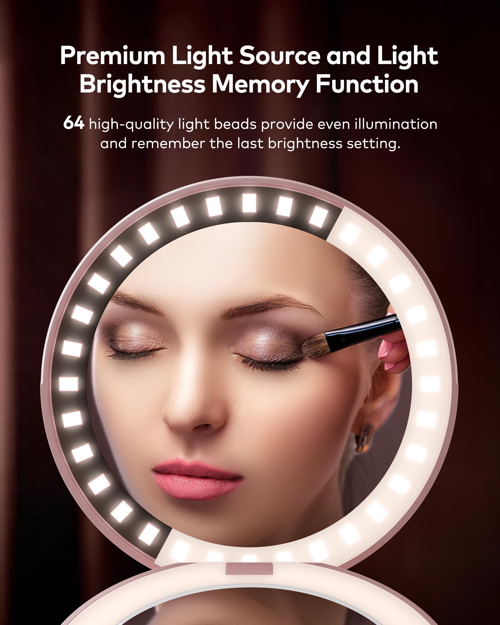 Llano compact mirror 65 LEDs provide uniform illumination.