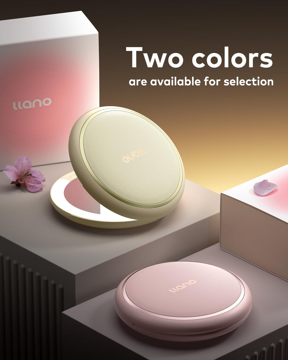 Llano compact mirror USB-C charging and long-lasting battery.