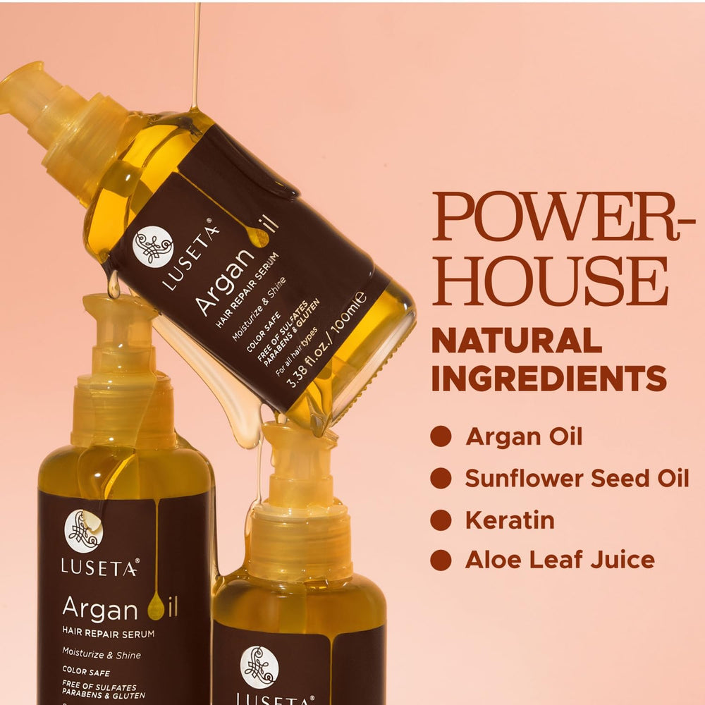 L LUSETA Argan Oil Hair Serum on dry hair provides deep hydration.