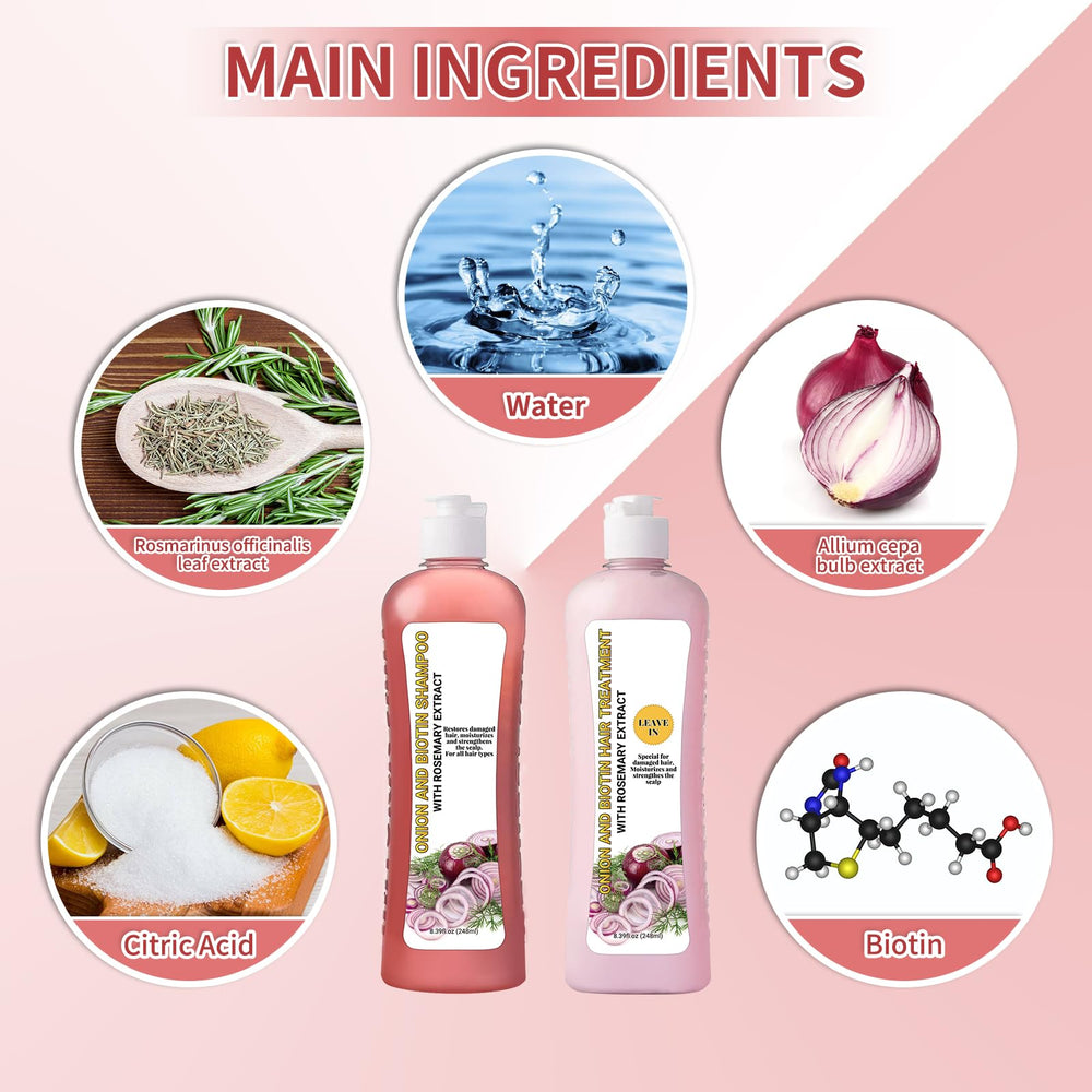 LMDGDS Onion Biotin and Rosemary Shampoo onion extract highlights natural scalp nourishment.