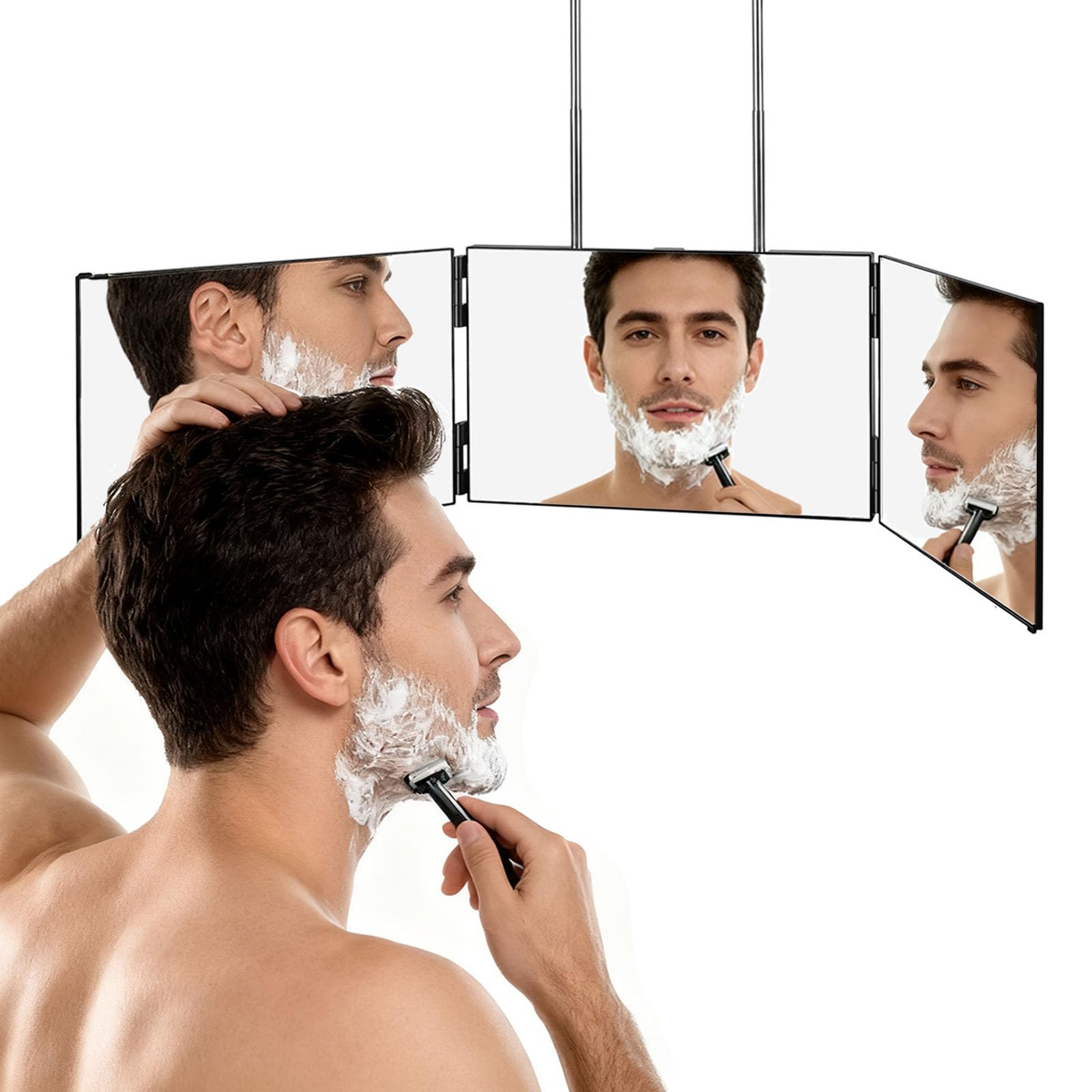 LMZNXCZ 3-way mirror back view helps you check the back of your head during grooming.