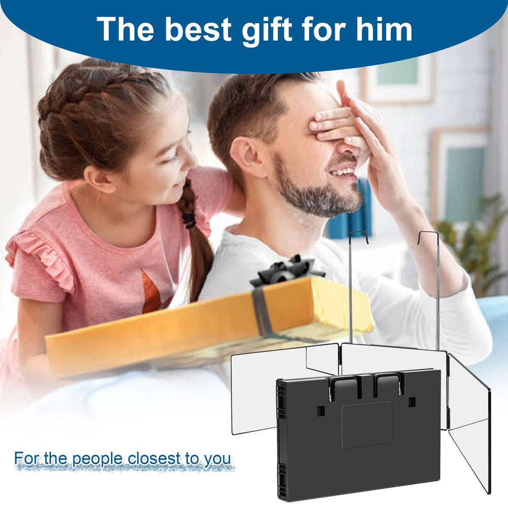 LMZNXCZ durable glass 3-sided mirror reflects sharp detail during grooming.