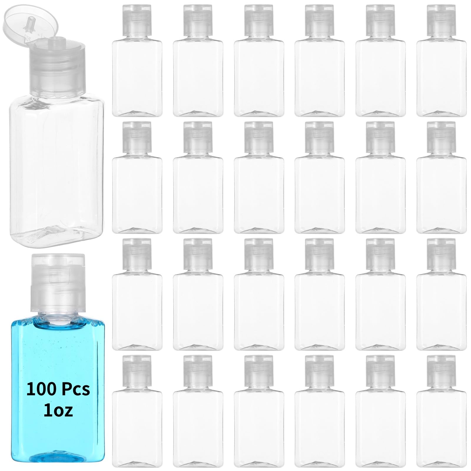 Lnrueg 100pc travel bottles with flip caps, leak-resistant, ideal for on-the-go toiletries.
