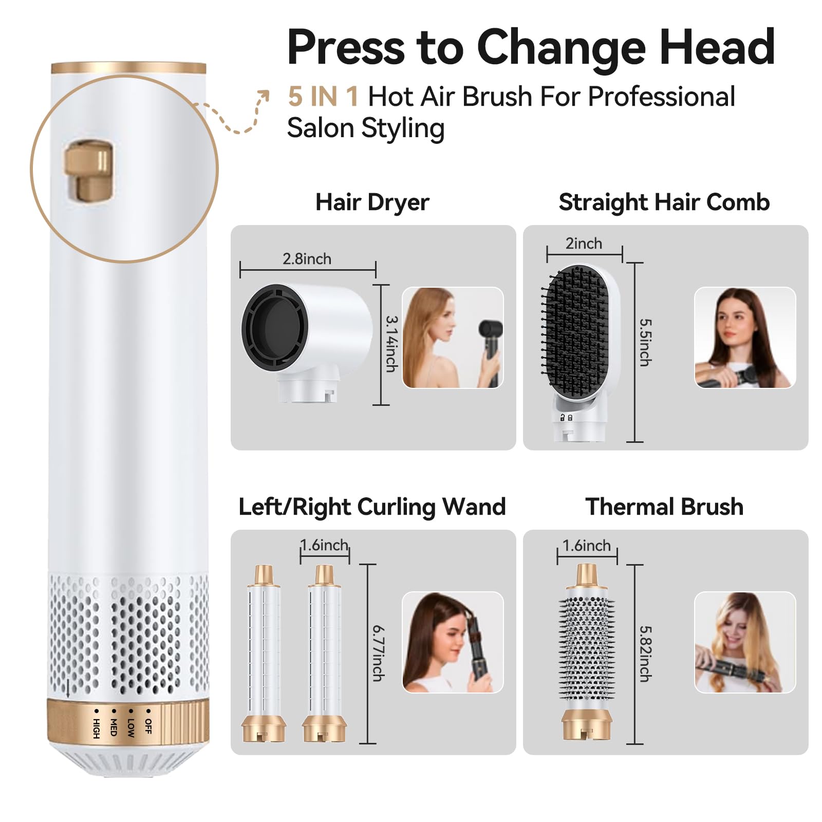 LNSTN Blow Dryer Brush interchangeable heads ready for fast curling and straightening