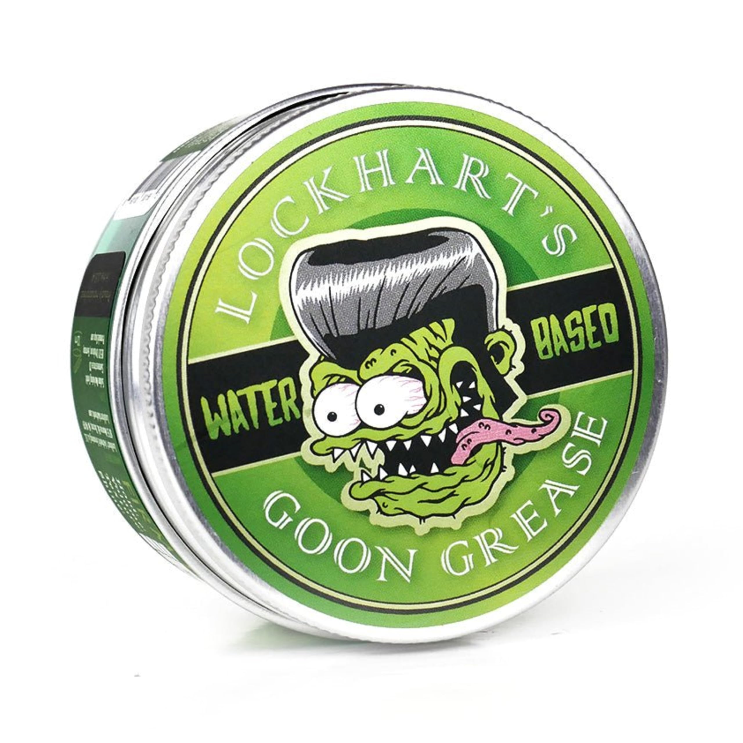 Lockhart’s Goon Grease bottle closeup shows high shine and strong all-day hold.