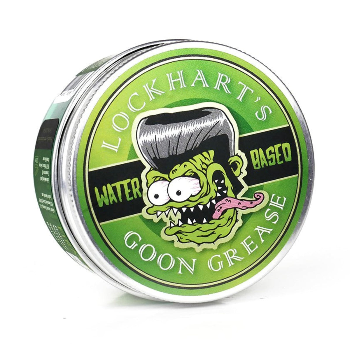 Lockhart’s Goon Grease bottle closeup shows high shine and strong all-day hold.