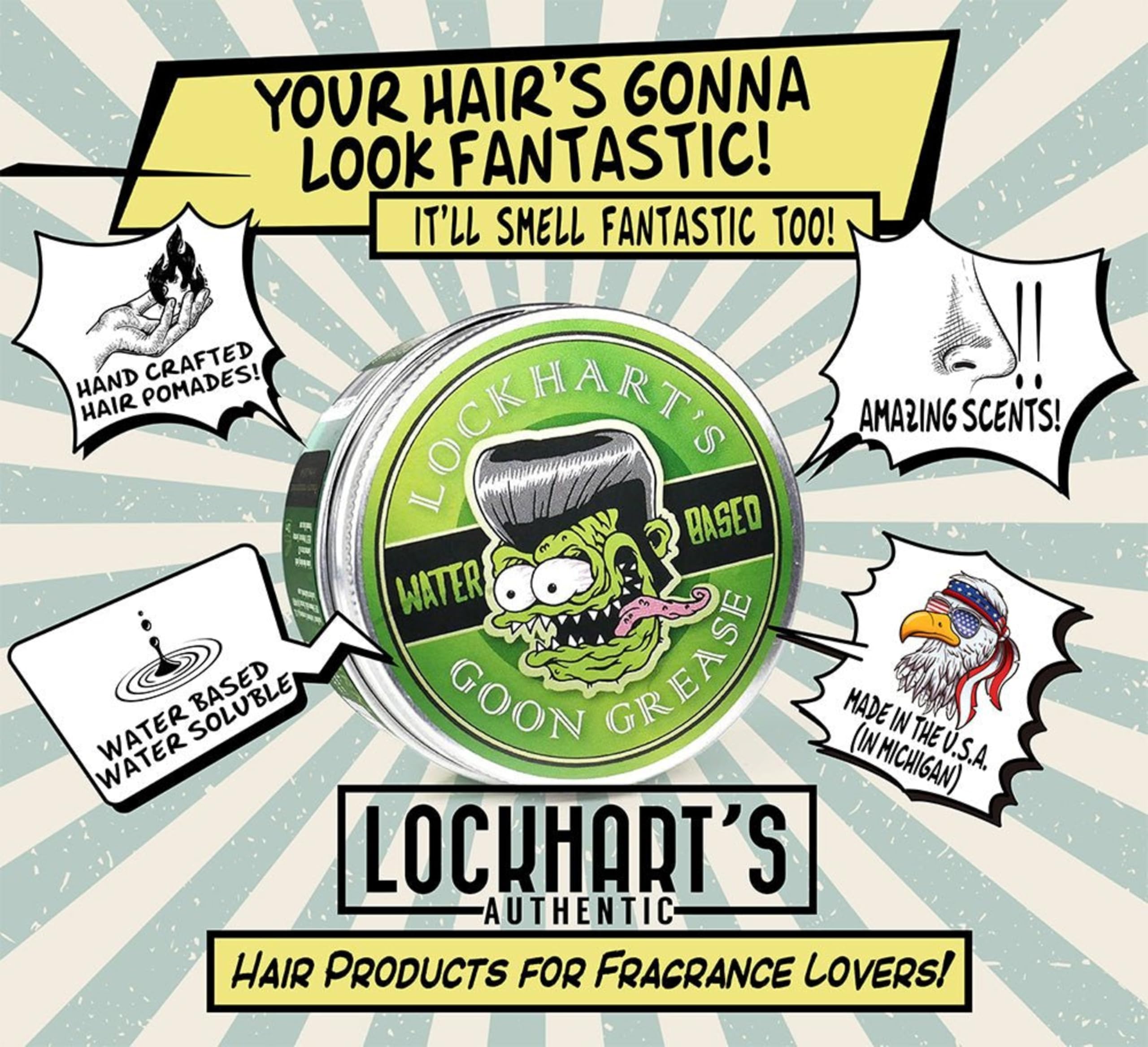 Lockhart’s Goon Grease water-soluble, easy washout option for clean removal.