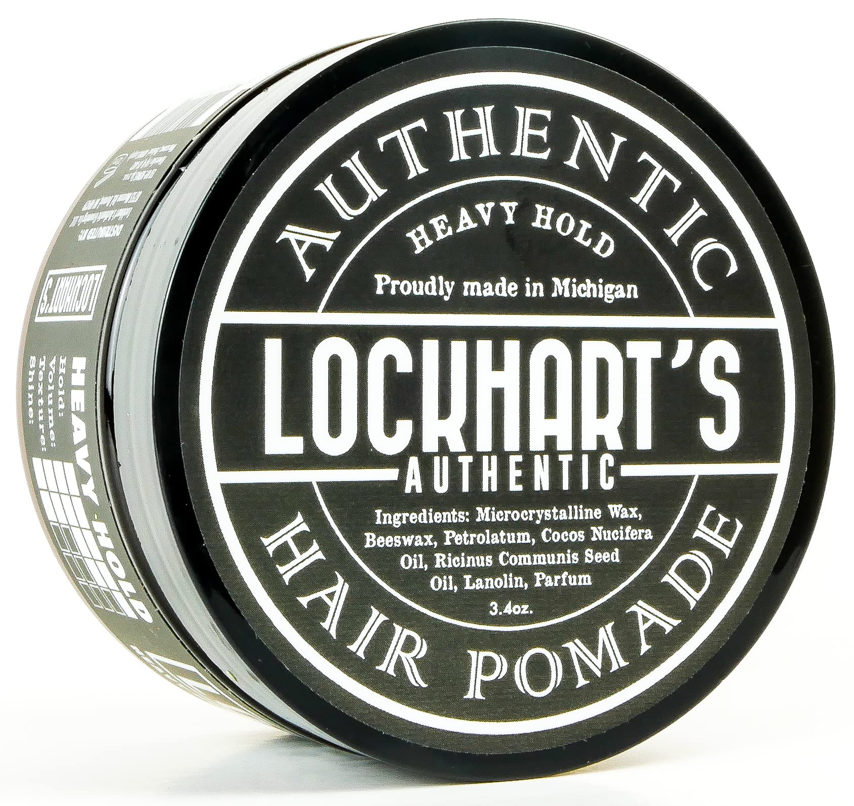 Lockhart's Heavy Hold pomade jar closeup showing rich texture and strong grip