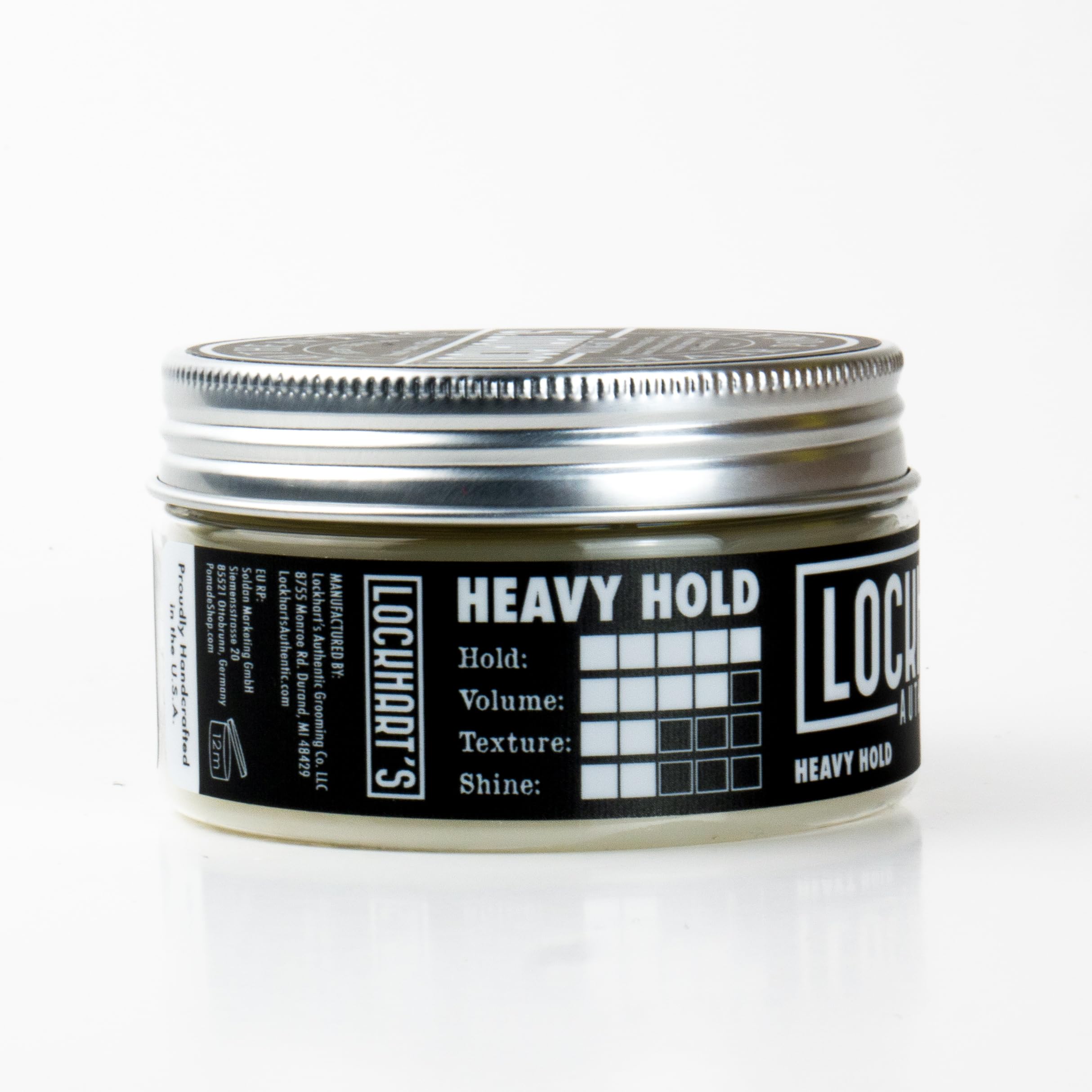 Lockhart's Heavy Hold pomade ideal for a tall pompadour with lasting volume