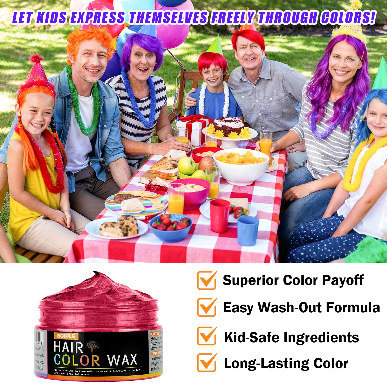 Lockmio red hair color wax on hair for festival ready color.