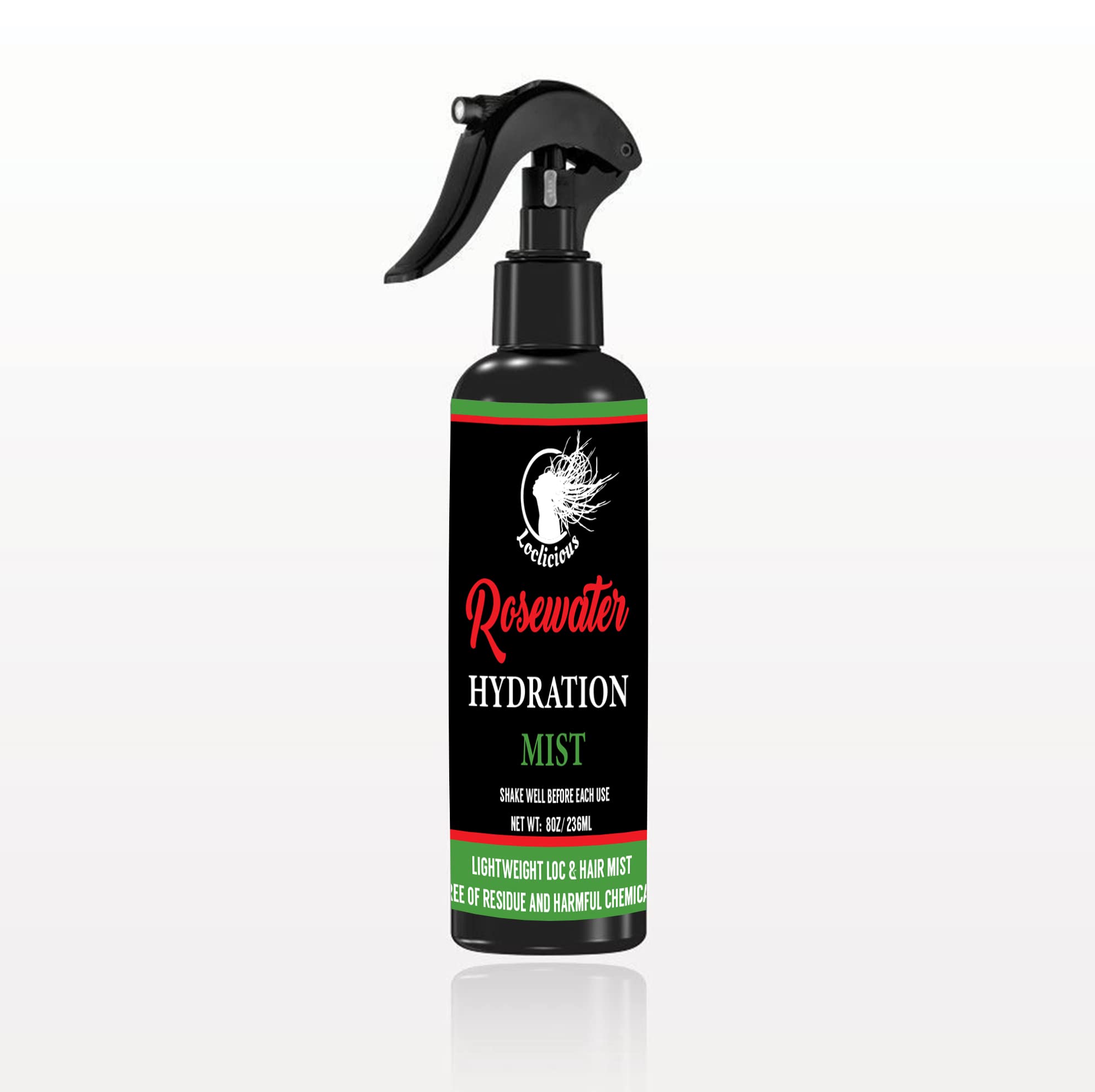 LOCLICIOUS rose water hair mist applied to damp hair for refresh and frizz control