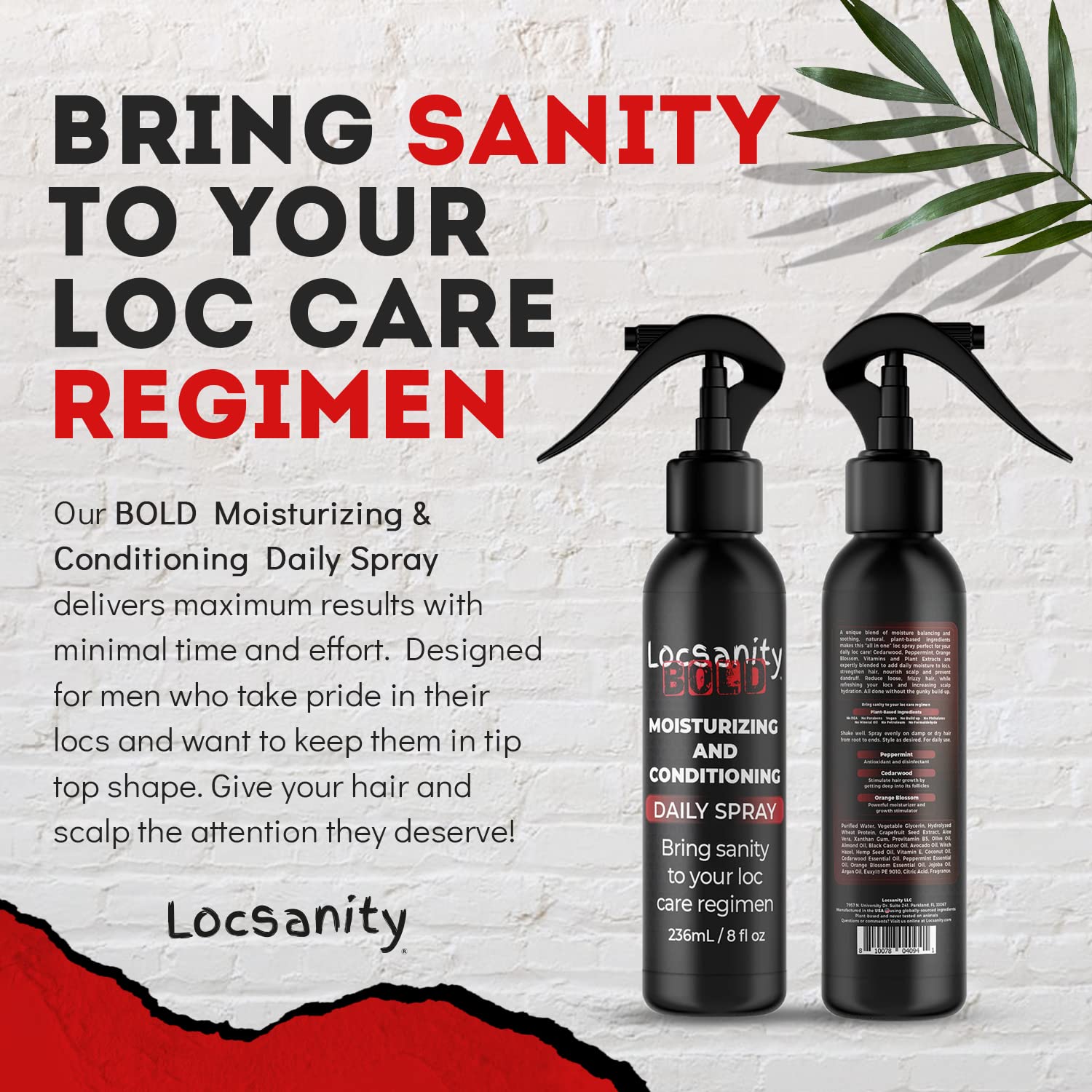 Locsanity Bold Moisturizing Loc Spray 8oz packaging for easy refill and travel.