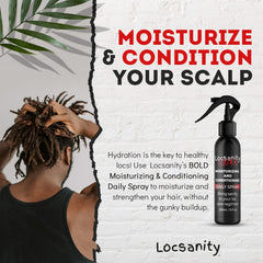 Locsanity Bold Moisturizing Loc Spray scalp refresh demonstrates cooling mist for comfort.
