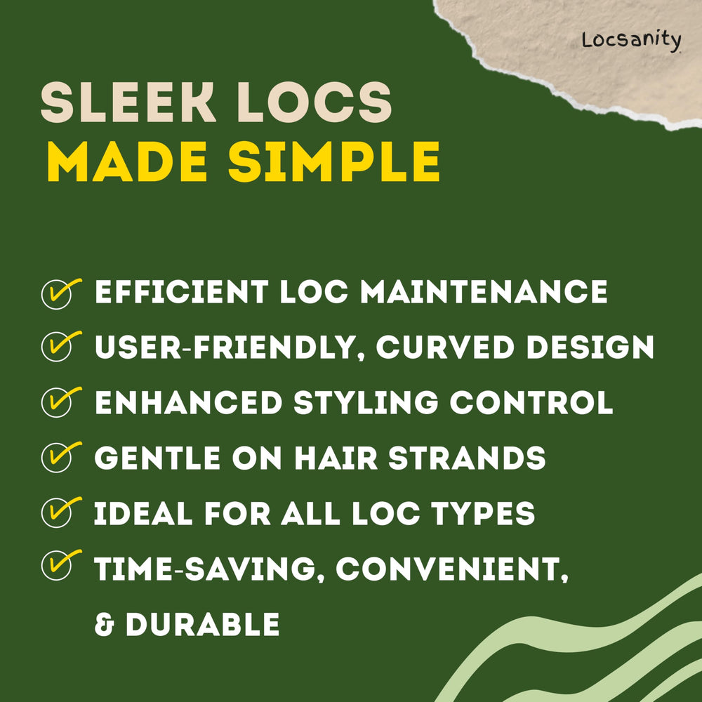 Locsanity curved interlocking tool on dreadlocks demonstrating controlled interlocking for even growth