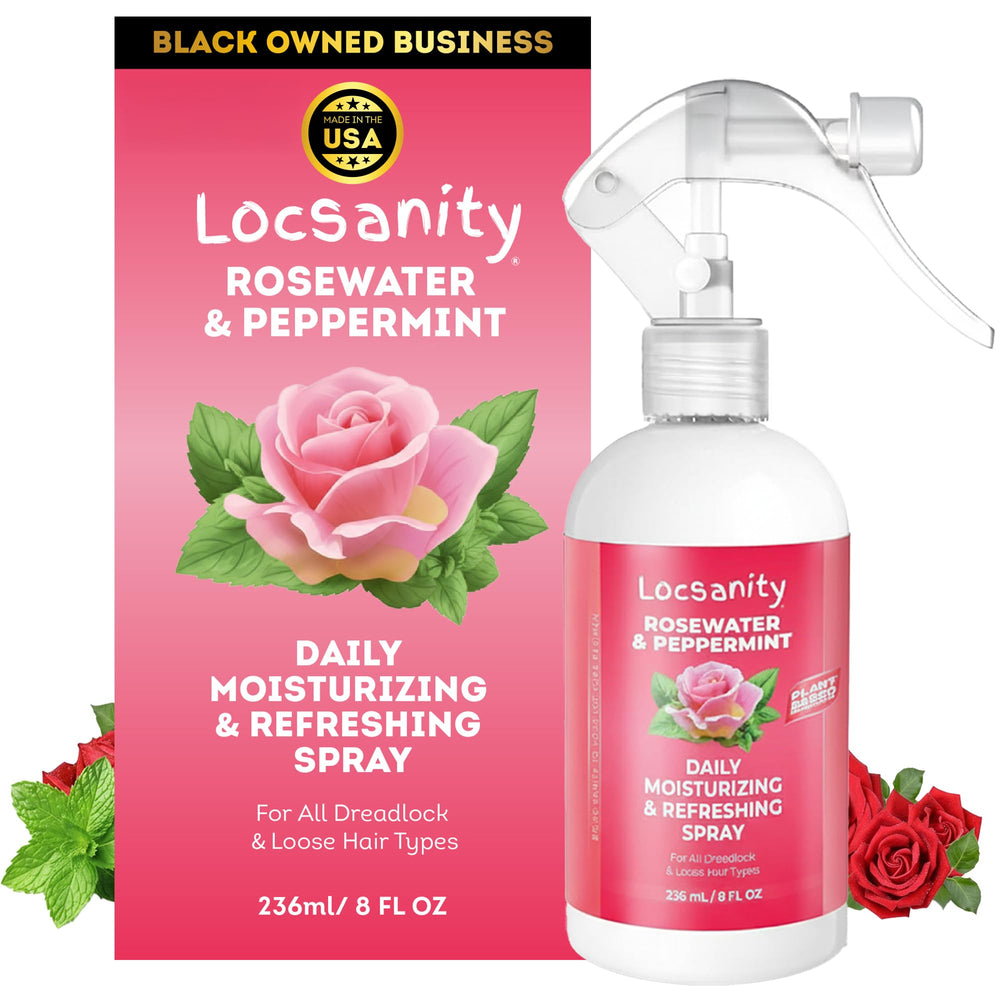 Locsanity daily moisturizing spray bottle with rosewater for refreshed locs
