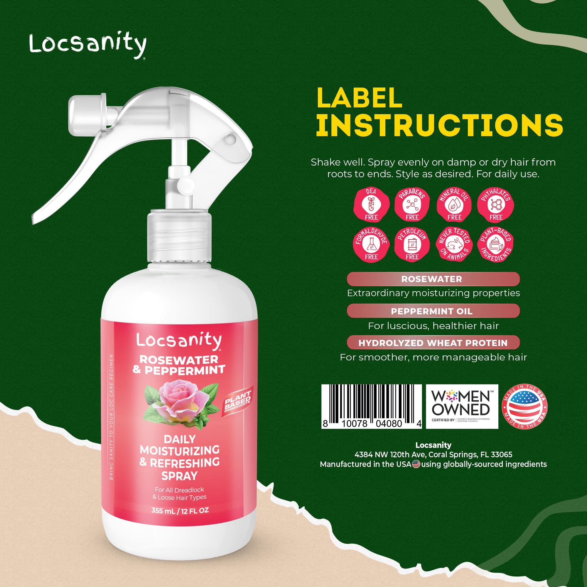 Locsanity scalp-refresh spray bottle awakens the scalp with a cooling tingle.