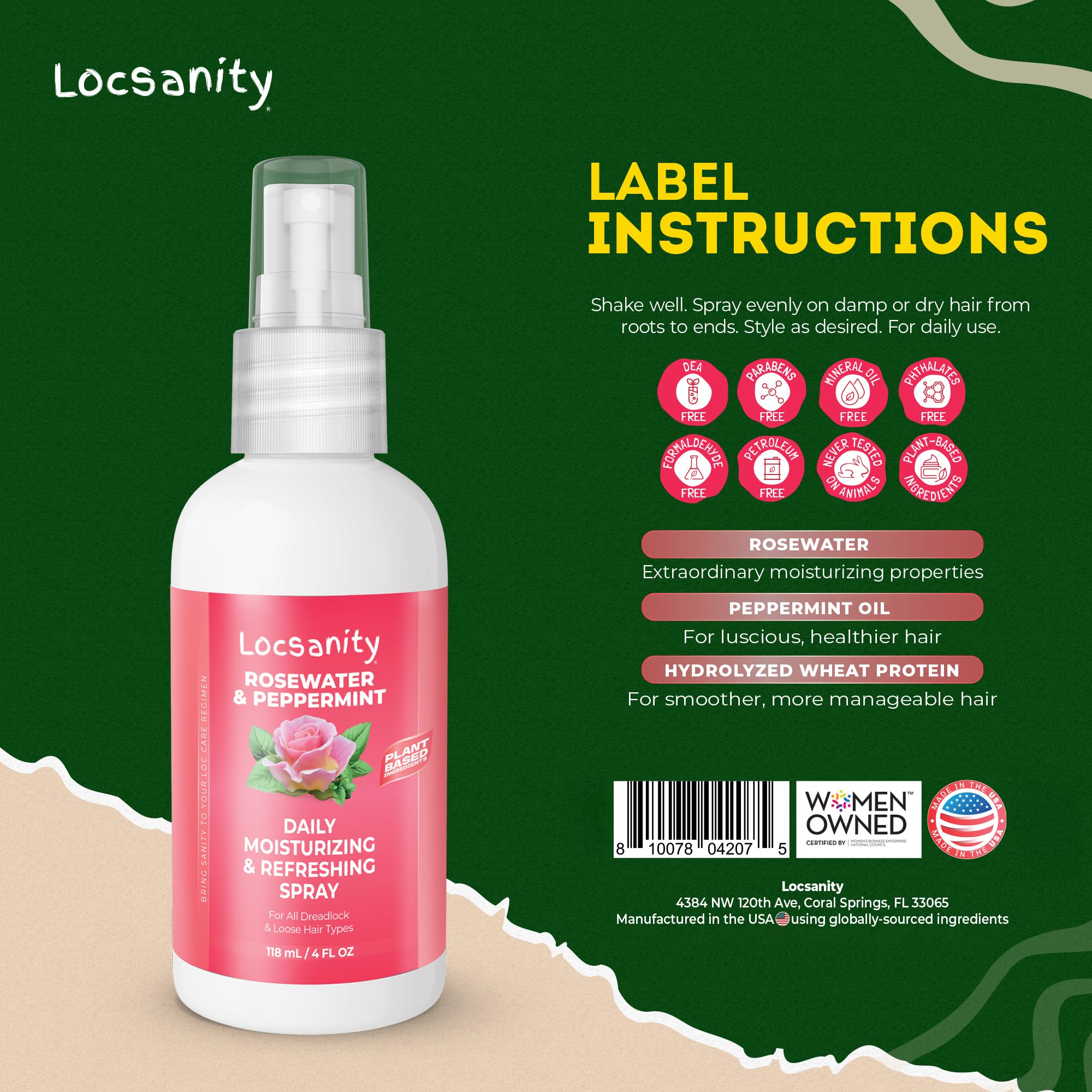 Locsanity Rosewater Peppermint daily spray mist application on scalp for cooling refresh