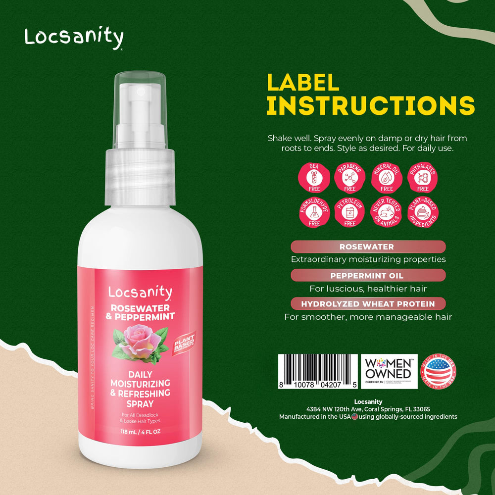 Locsanity Rosewater Peppermint daily spray mist application on scalp for cooling refresh