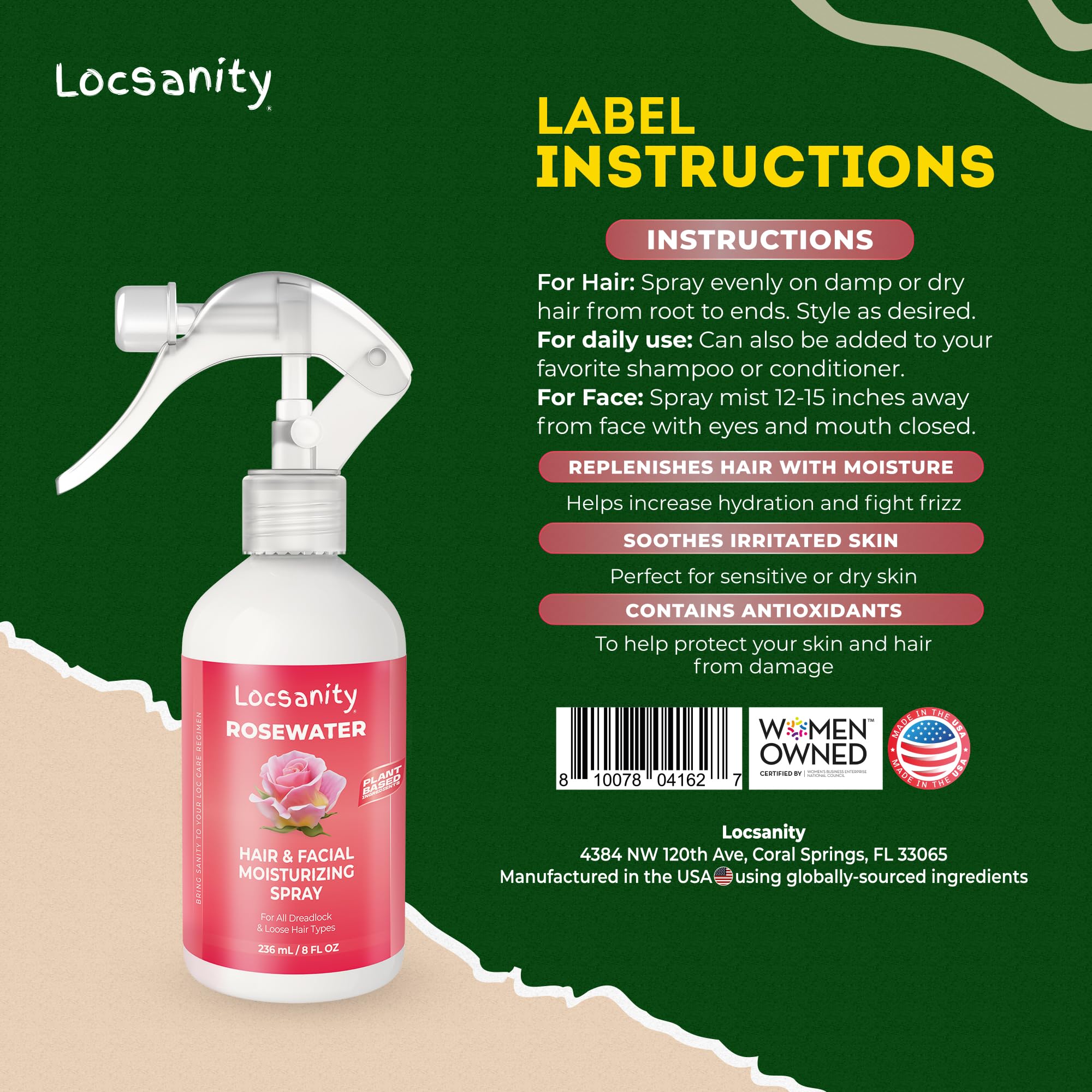 Locsanity rosewater spray on-the-go mist ideal for quick refresh.