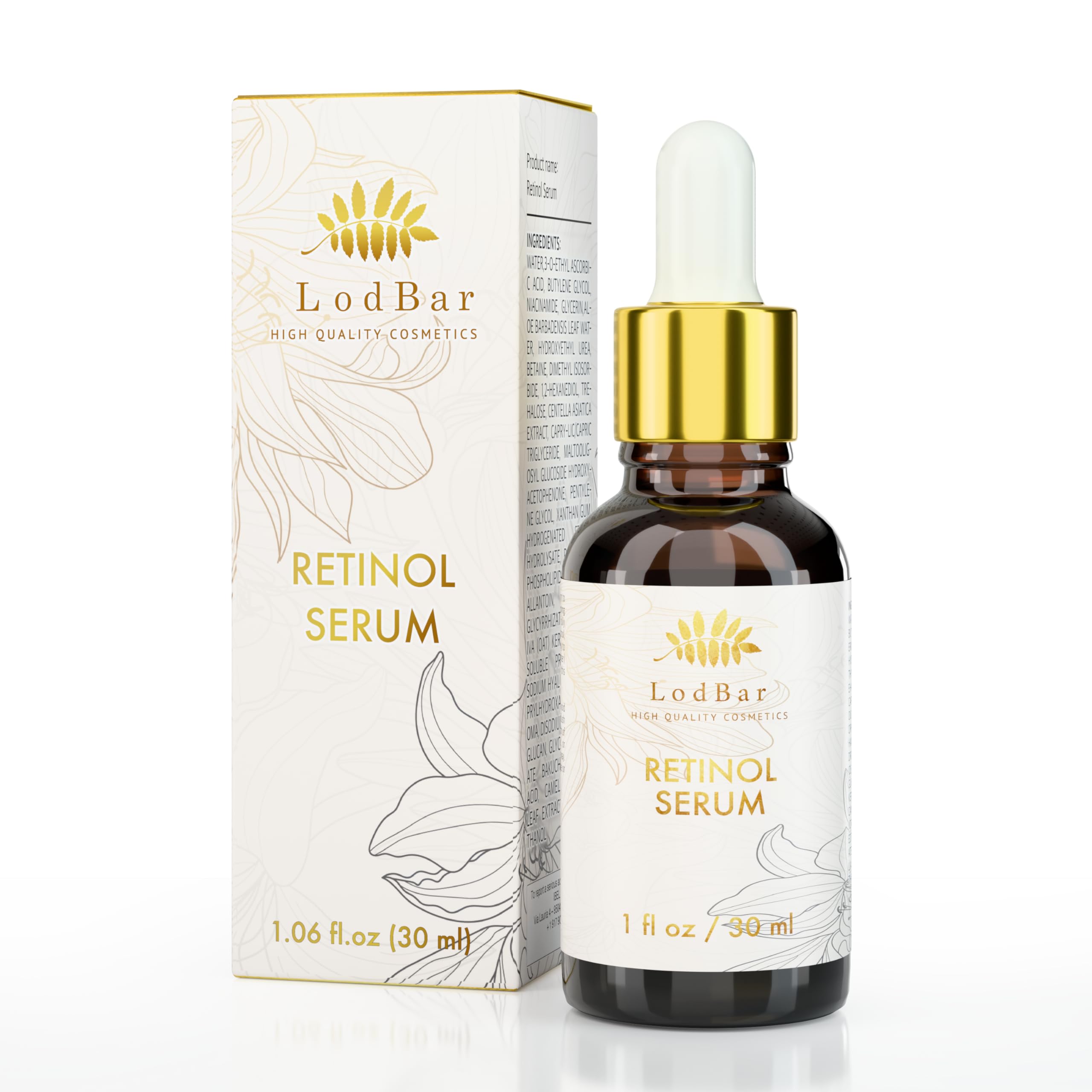 LodBar Retinol Serum bottle with pump for easy, mess-free application.