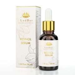 LodBar Retinol Serum bottle with pump for easy, mess-free application.