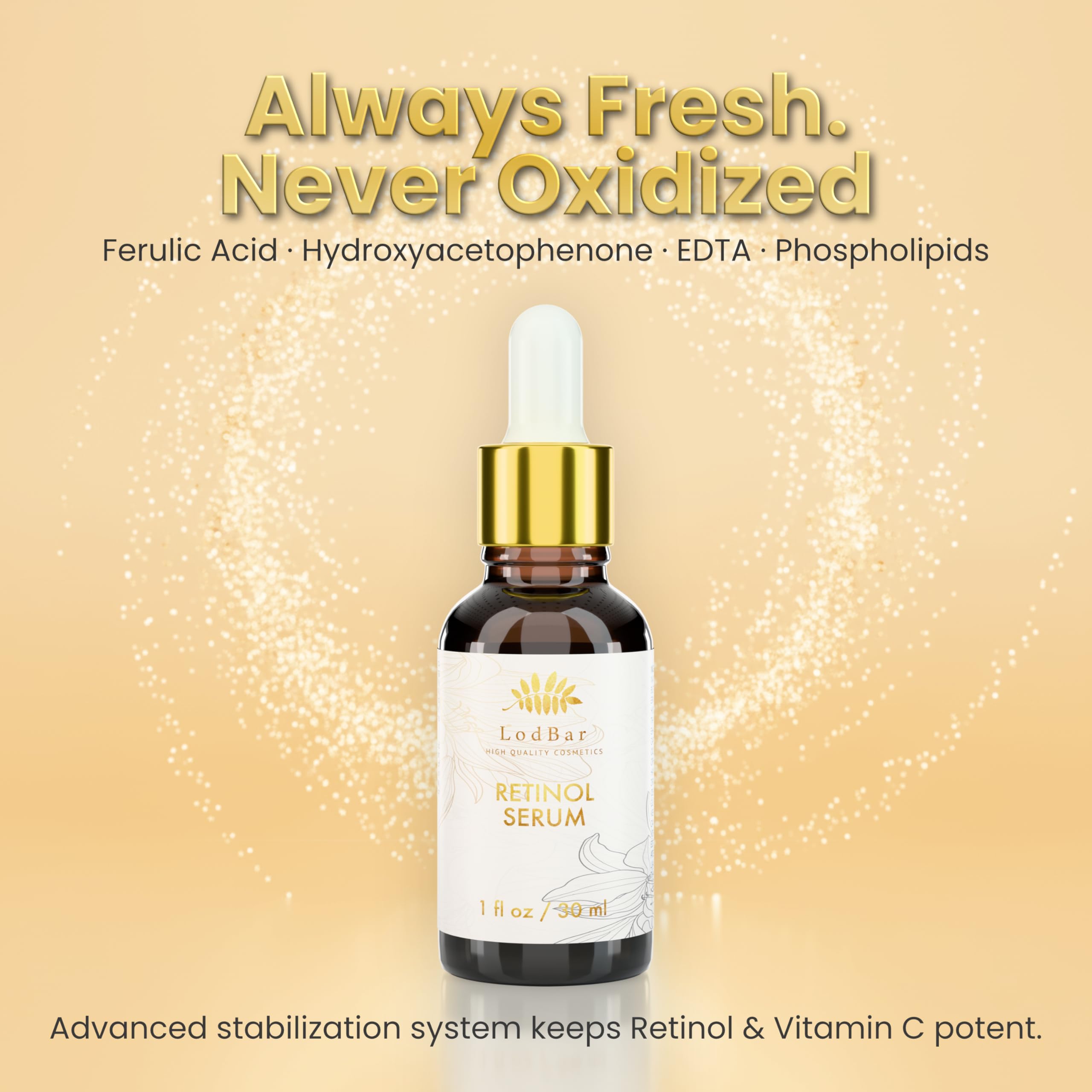 LodBar Retinol Serum brightening network supports even skin tone.