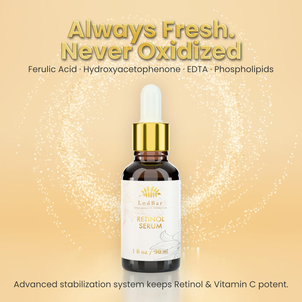 LodBar Retinol Serum brightening network supports even skin tone.