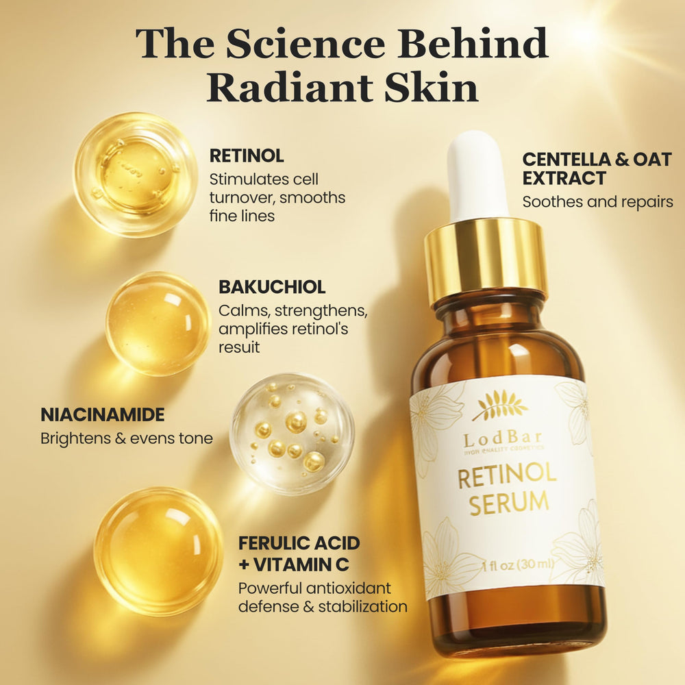 LodBar Retinol Serum texture shown during application for smooth layering.