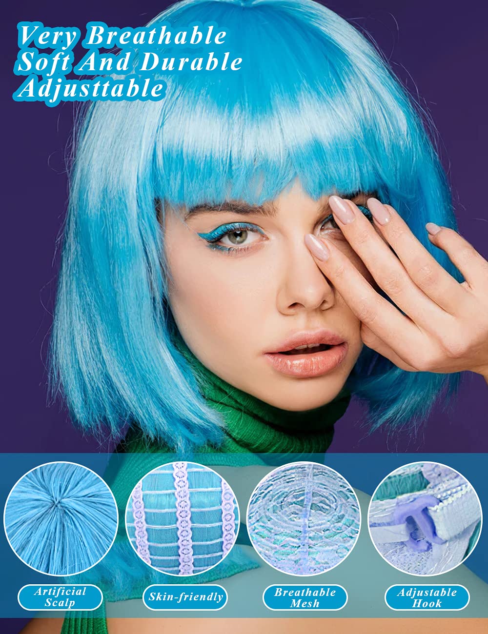 LOHO MAGICA blue wig creates neon-ready vibes for night outs.